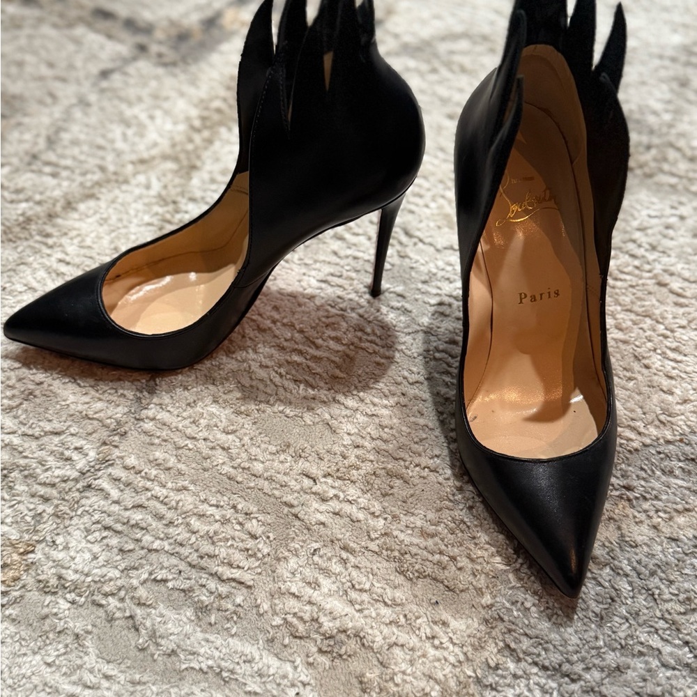 Christian Louboutin Black Feathered Heels